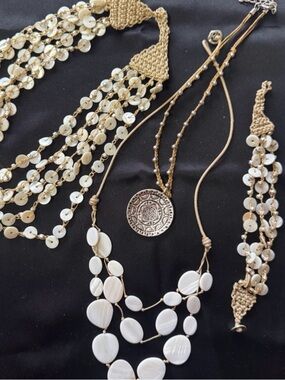 Bohemian Layered Necklace Bracelet Set | Artisan Shell Jewelry | Resort Chic